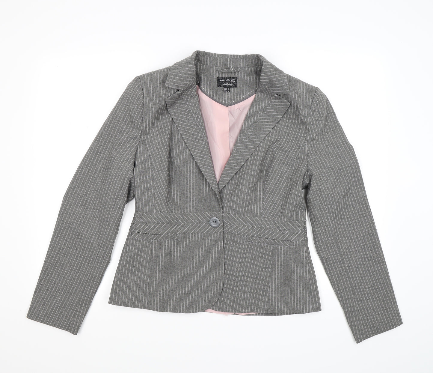 Atmosphere Womens Grey Striped  Jacket Blazer Size 16 L23 in