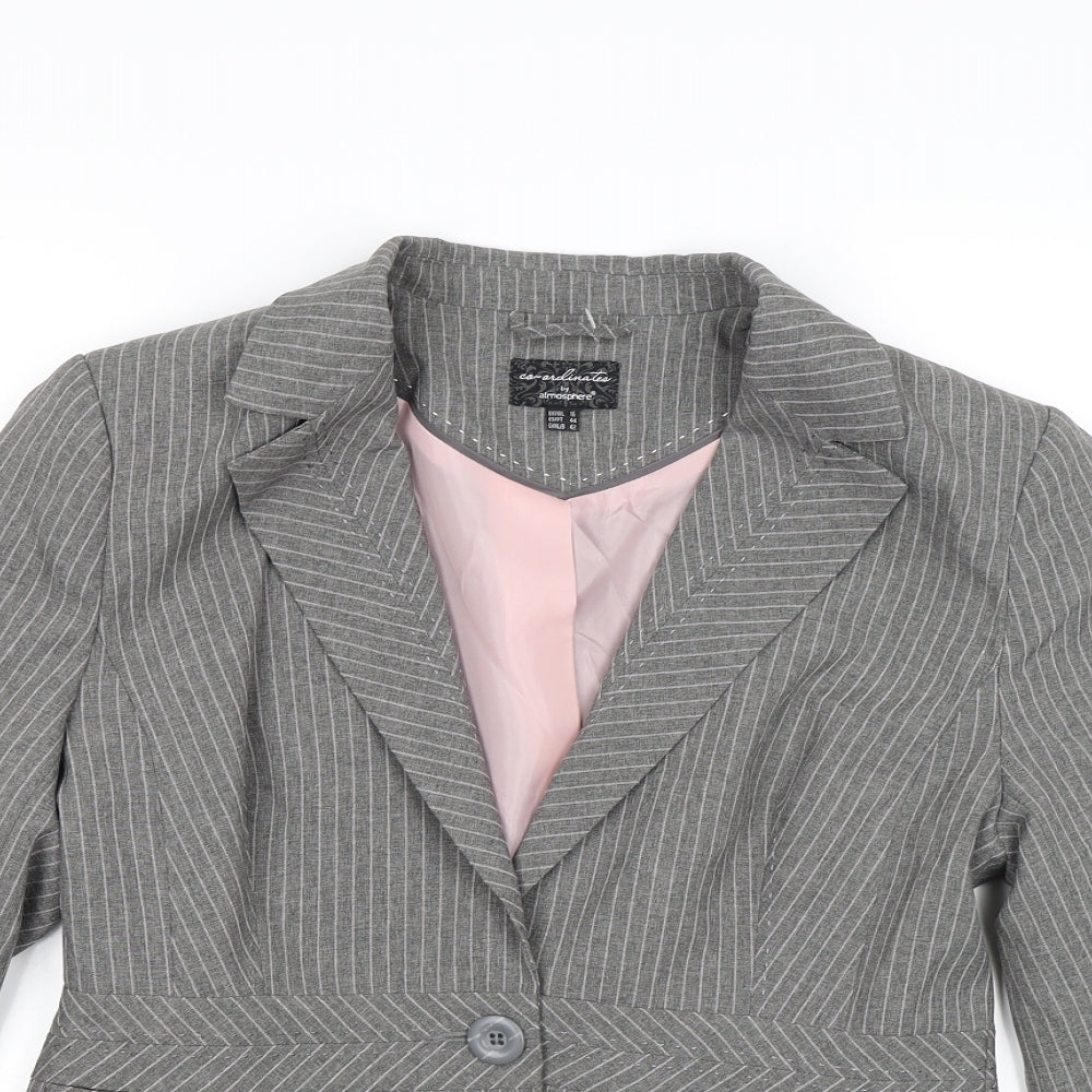 Atmosphere Womens Grey Striped  Jacket Blazer Size 16 L23 in