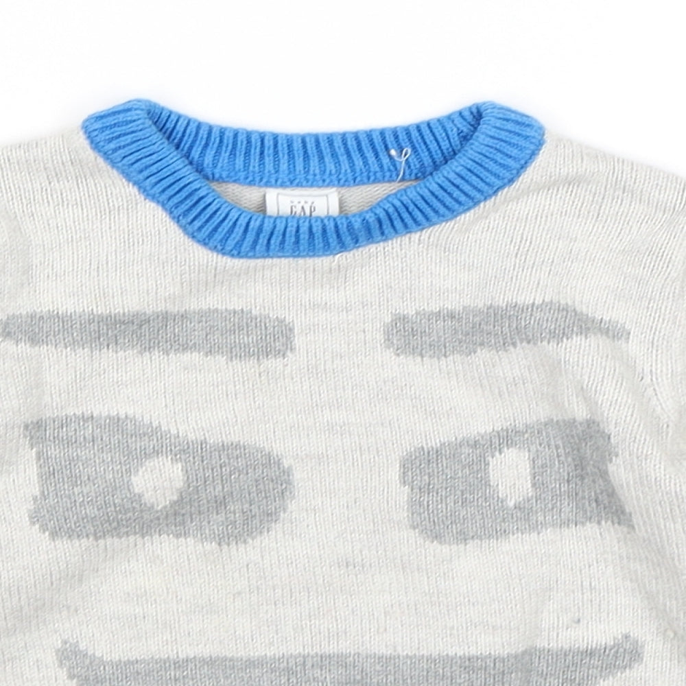 Gap Boys Grey  Knit Pullover Jumper Size 3 Years  - halloween monster