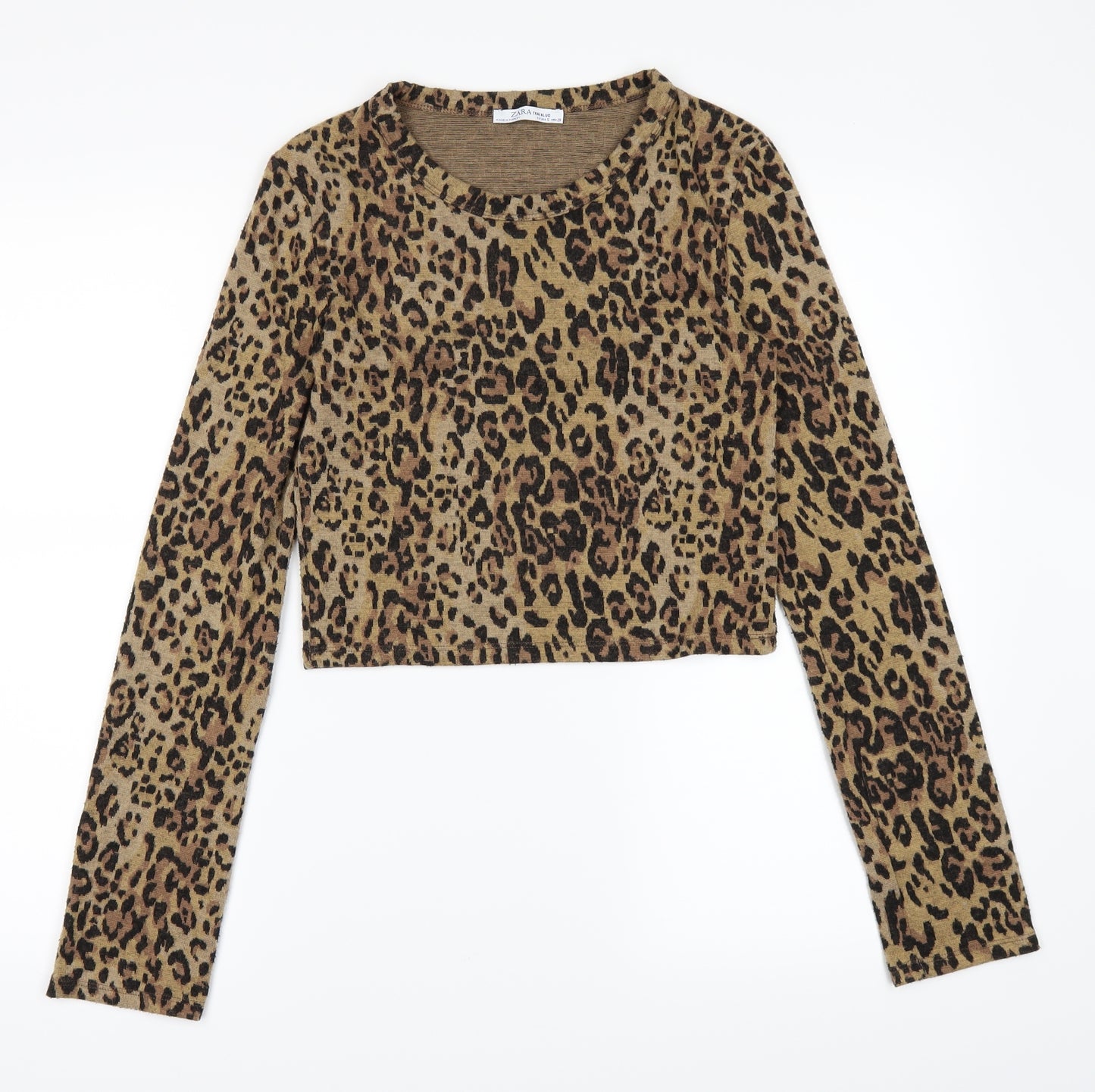 Zara Womens Brown Animal Print  Cropped T-Shirt Size S