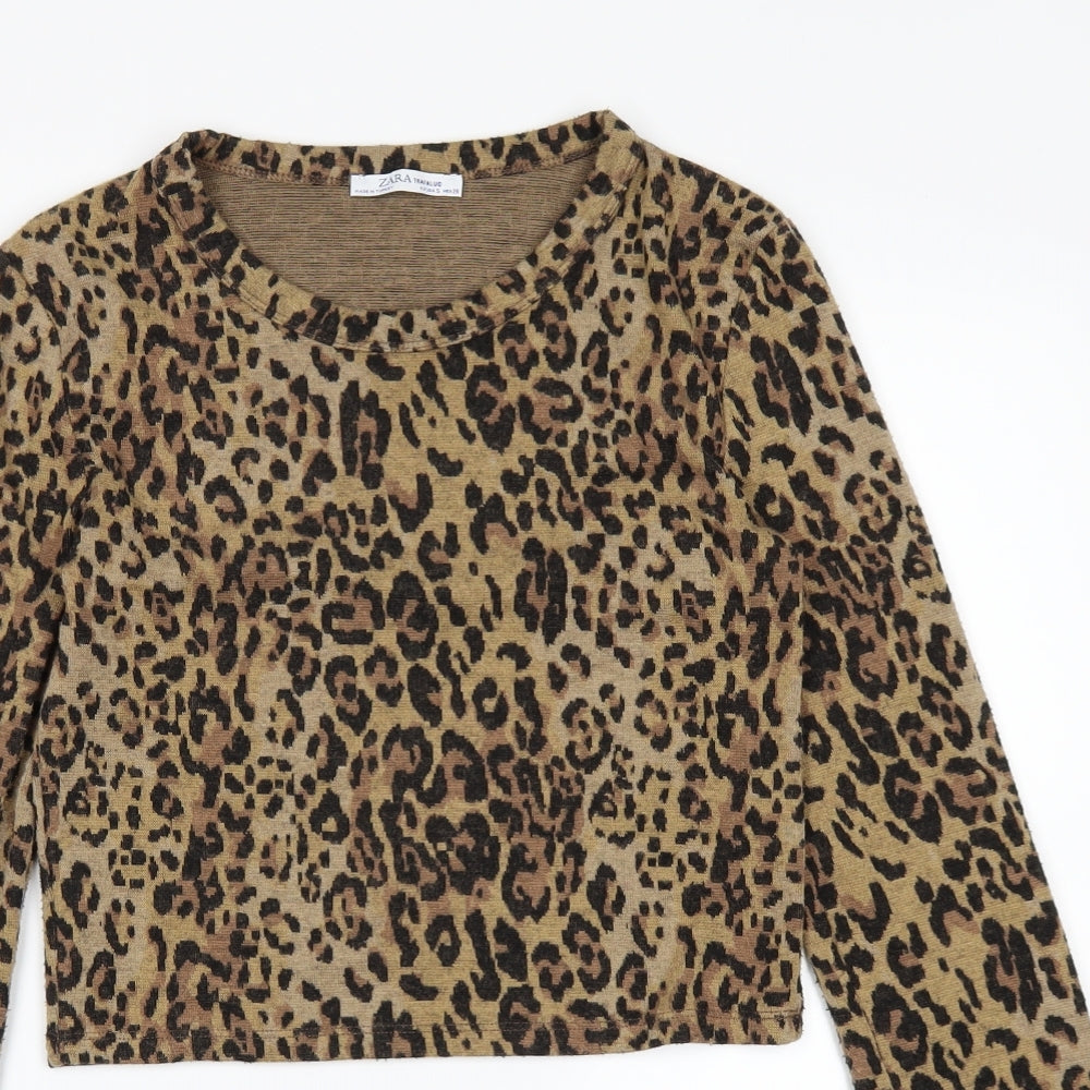 Zara Womens Brown Animal Print  Cropped T-Shirt Size S