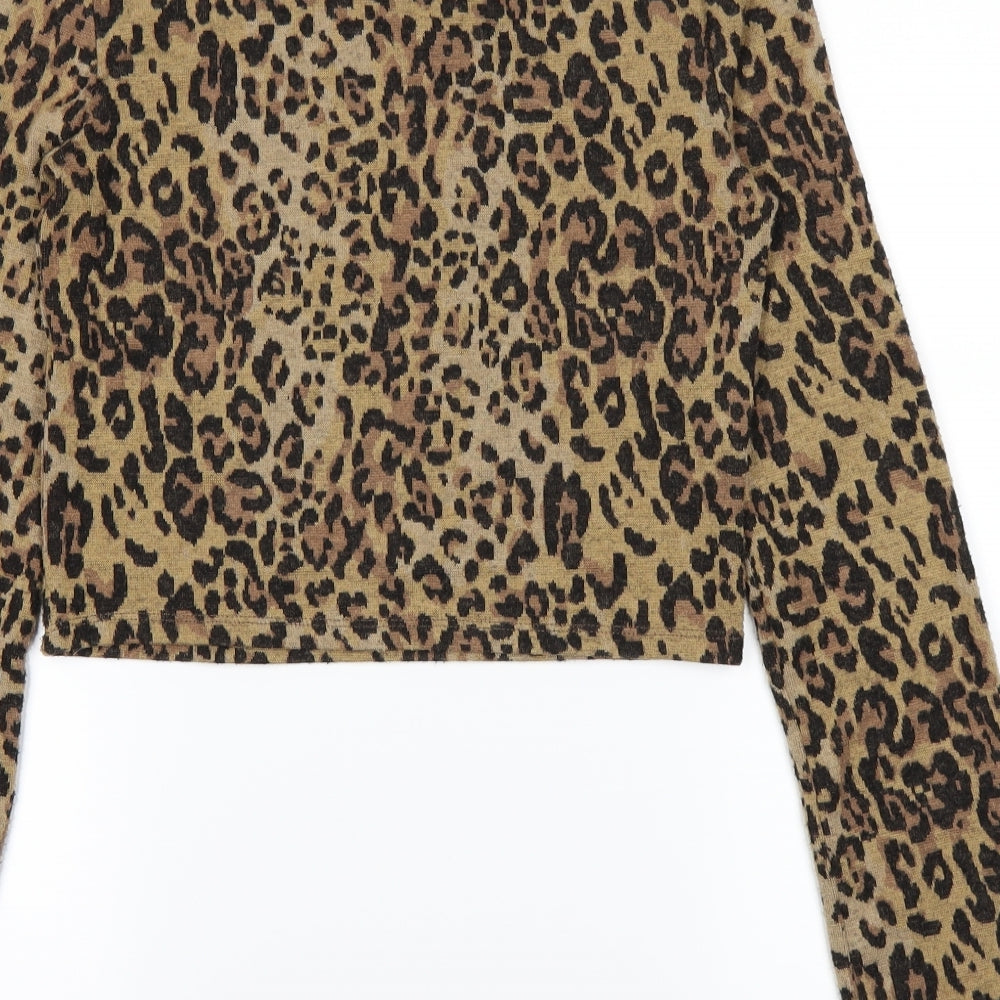 Zara Womens Brown Animal Print  Cropped T-Shirt Size S