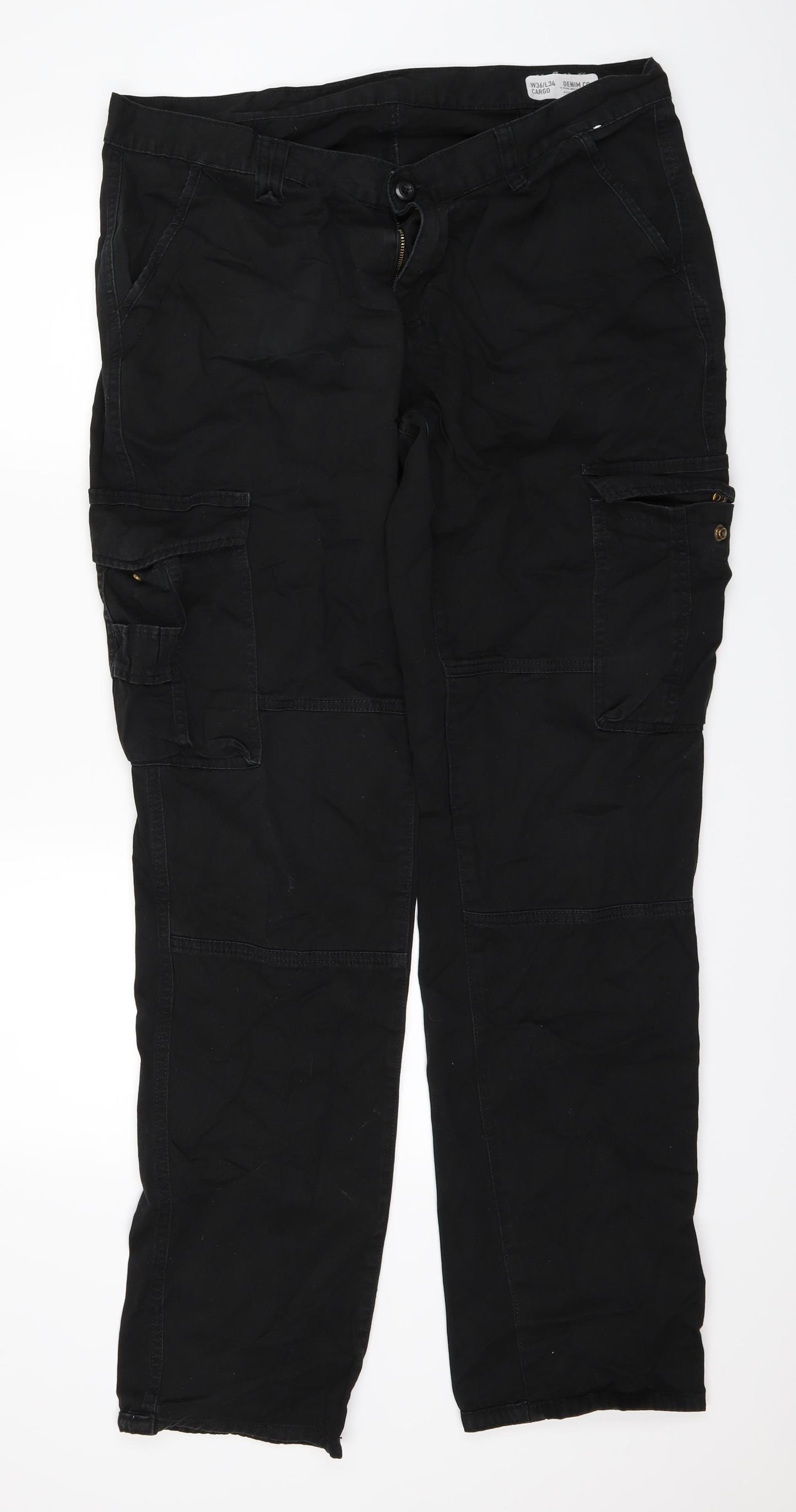 dENIM cO Mens Black   Cargo Trousers Size 36 L32 in