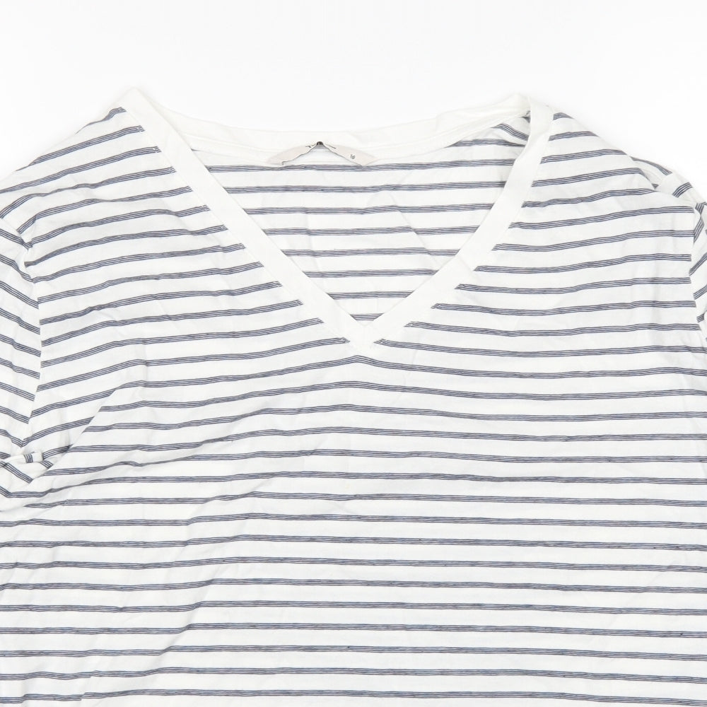 TU Womens White Striped  Basic T-Shirt Size 16