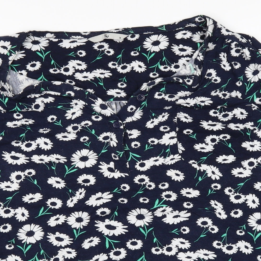 TU Womens Blue Floral  Basic T-Shirt Size 18