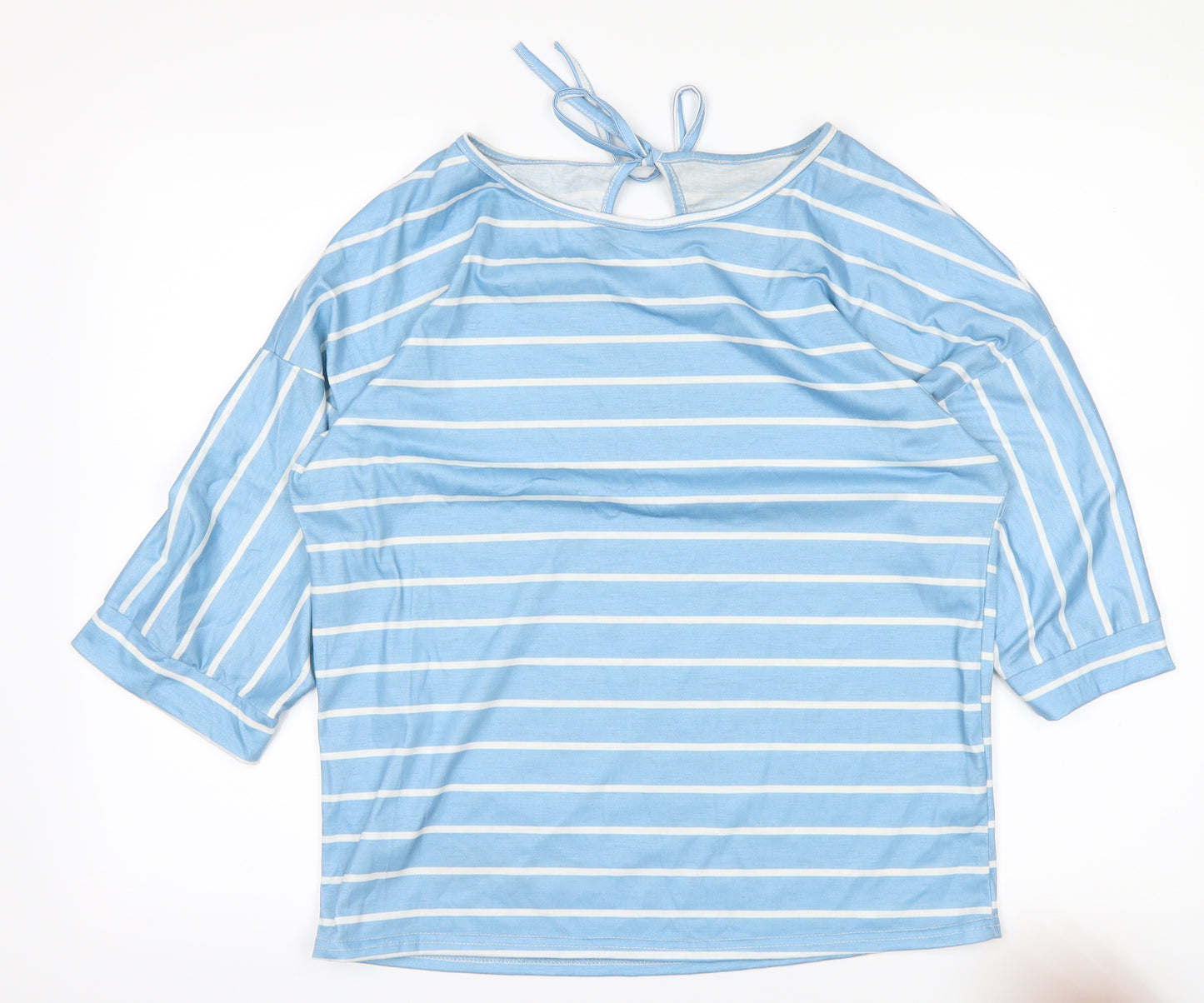 Preworn Womens Blue Striped  Basic T-Shirt Size XL