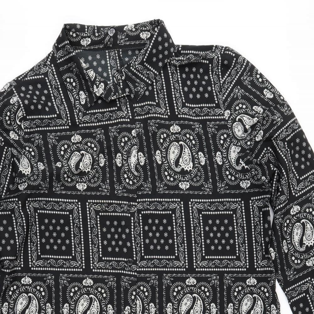 Boohoo Womens Black Paisley  Basic Button-Up Size 18