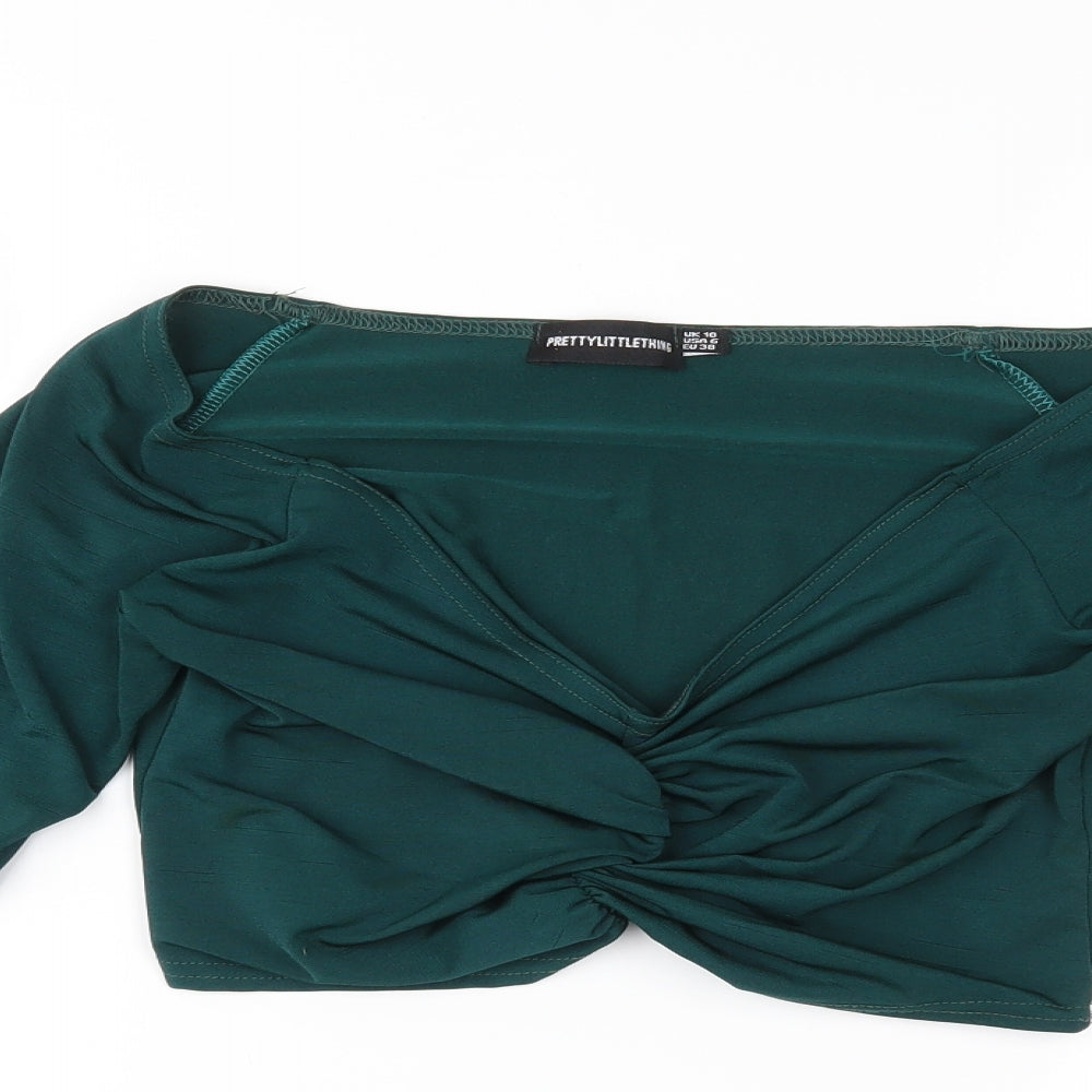 PRETTYLITTLETHING Womens Green   Cropped Blouse Size 10
