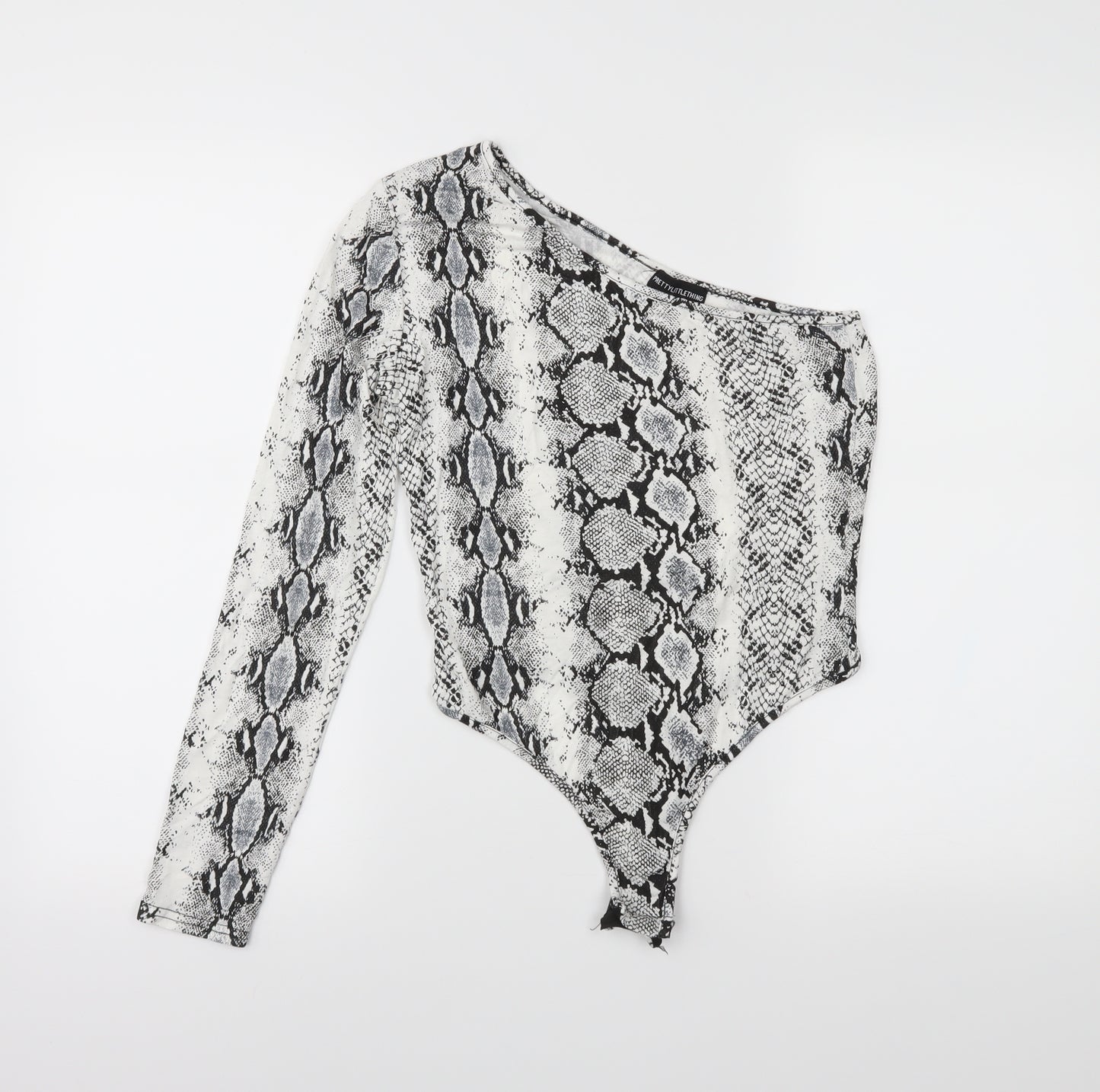 PRETTYLITTLETHING Womens White Animal Print  Bodysuit One-Piece Size 10
