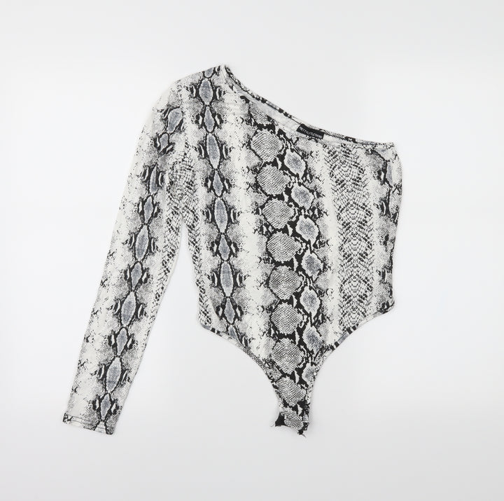 PRETTYLITTLETHING Womens White Animal Print  Bodysuit One-Piece Size 10
