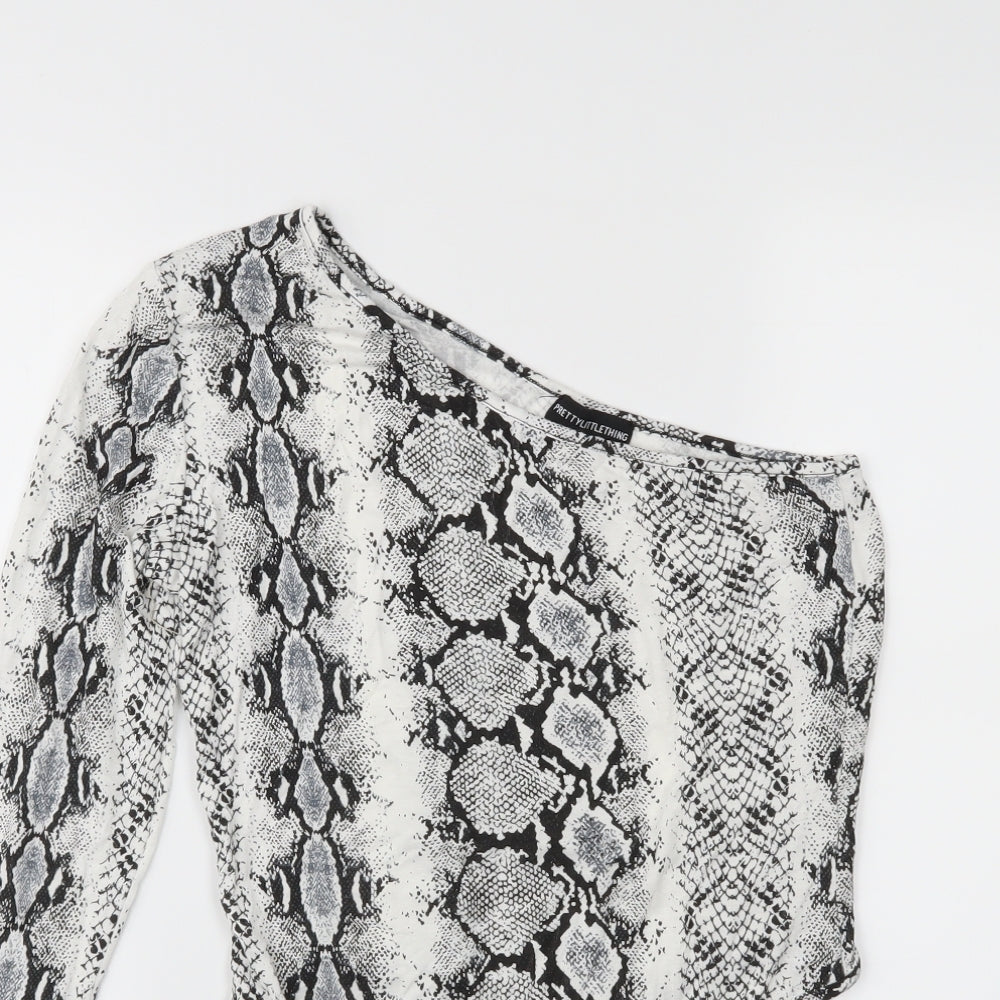 PRETTYLITTLETHING Womens White Animal Print  Bodysuit One-Piece Size 10