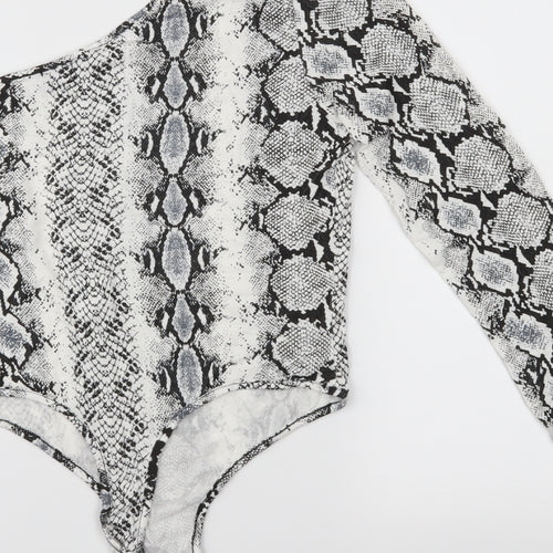 PRETTYLITTLETHING Womens White Animal Print  Bodysuit One-Piece Size 10