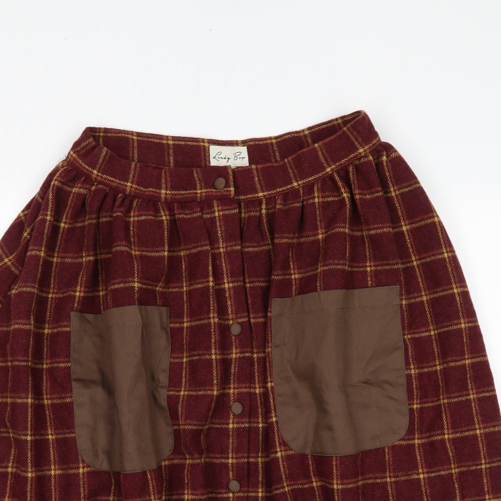 Lindy Bop Womens Red Check  A-Line Skirt Size 12