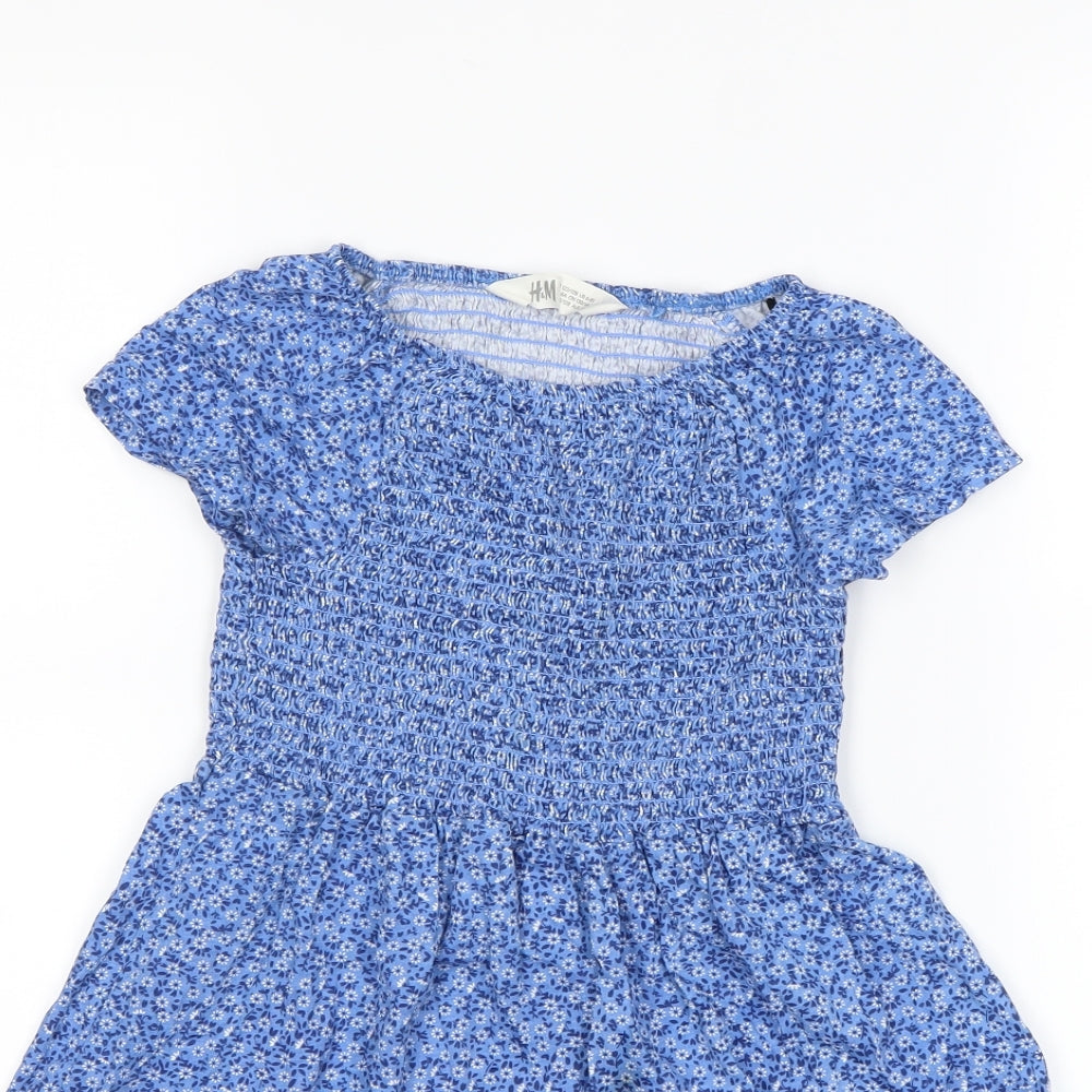 H&M  Girls Blue Floral  Fit & Flare  Size 6-7 Years