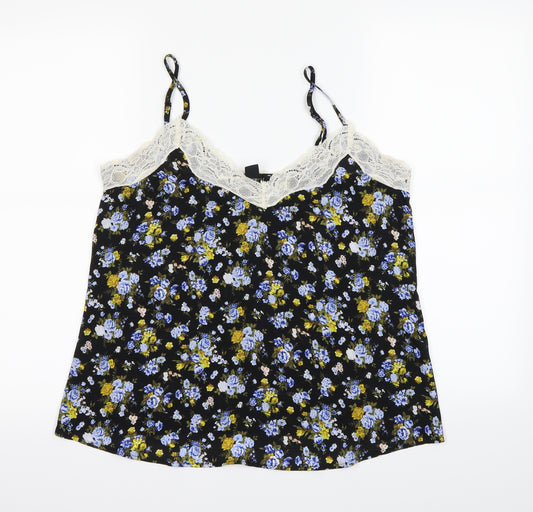 Front view of Forever 21 women’s black floral camisole tank, size M