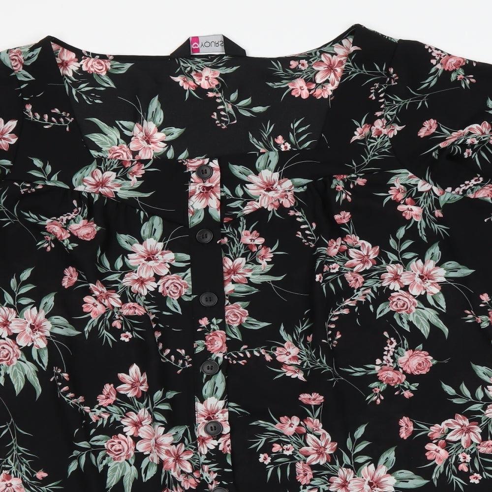 Yours Womens Black Floral  Basic Blouse Size 18