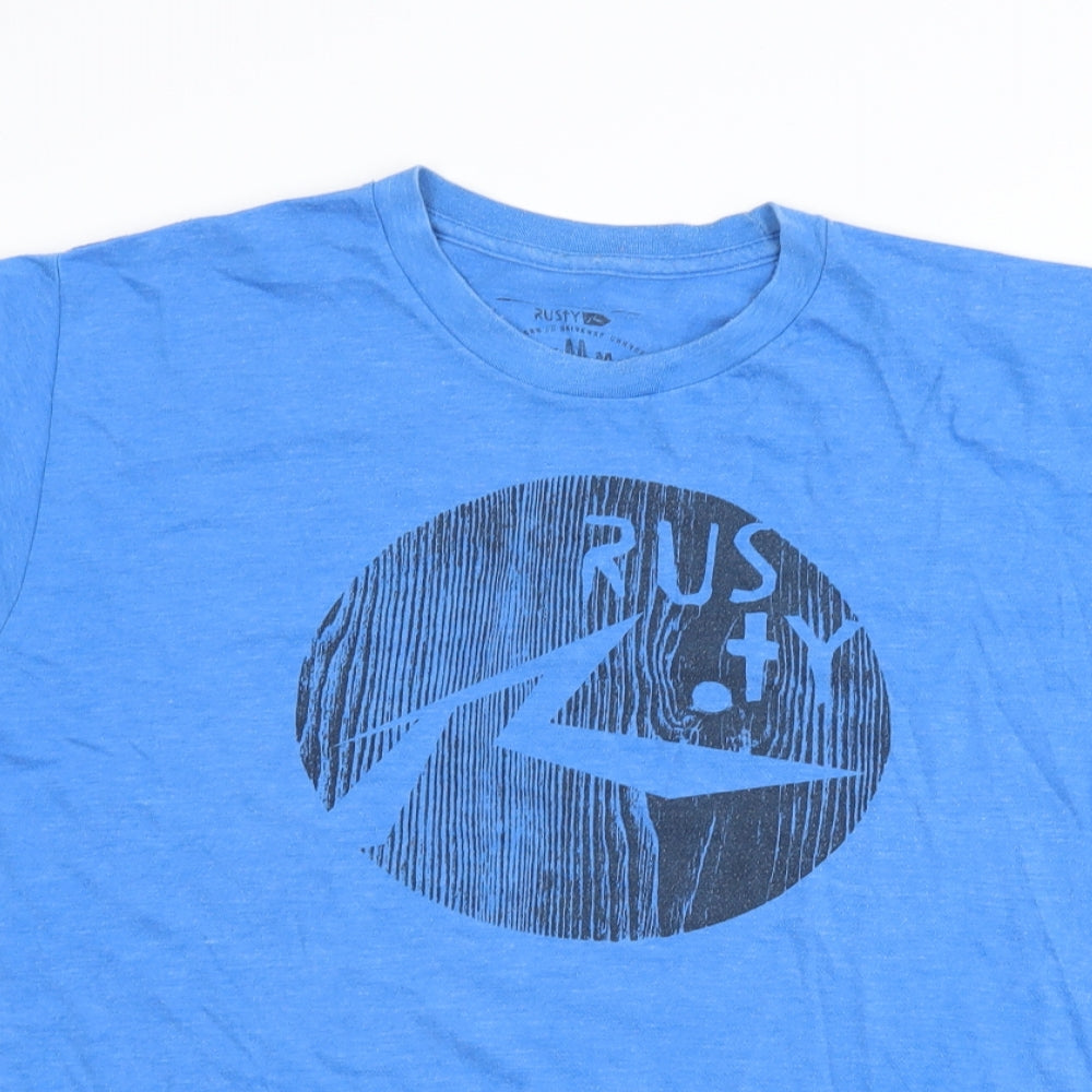 Rusty Mens Blue    T-Shirt Size M  - graphic