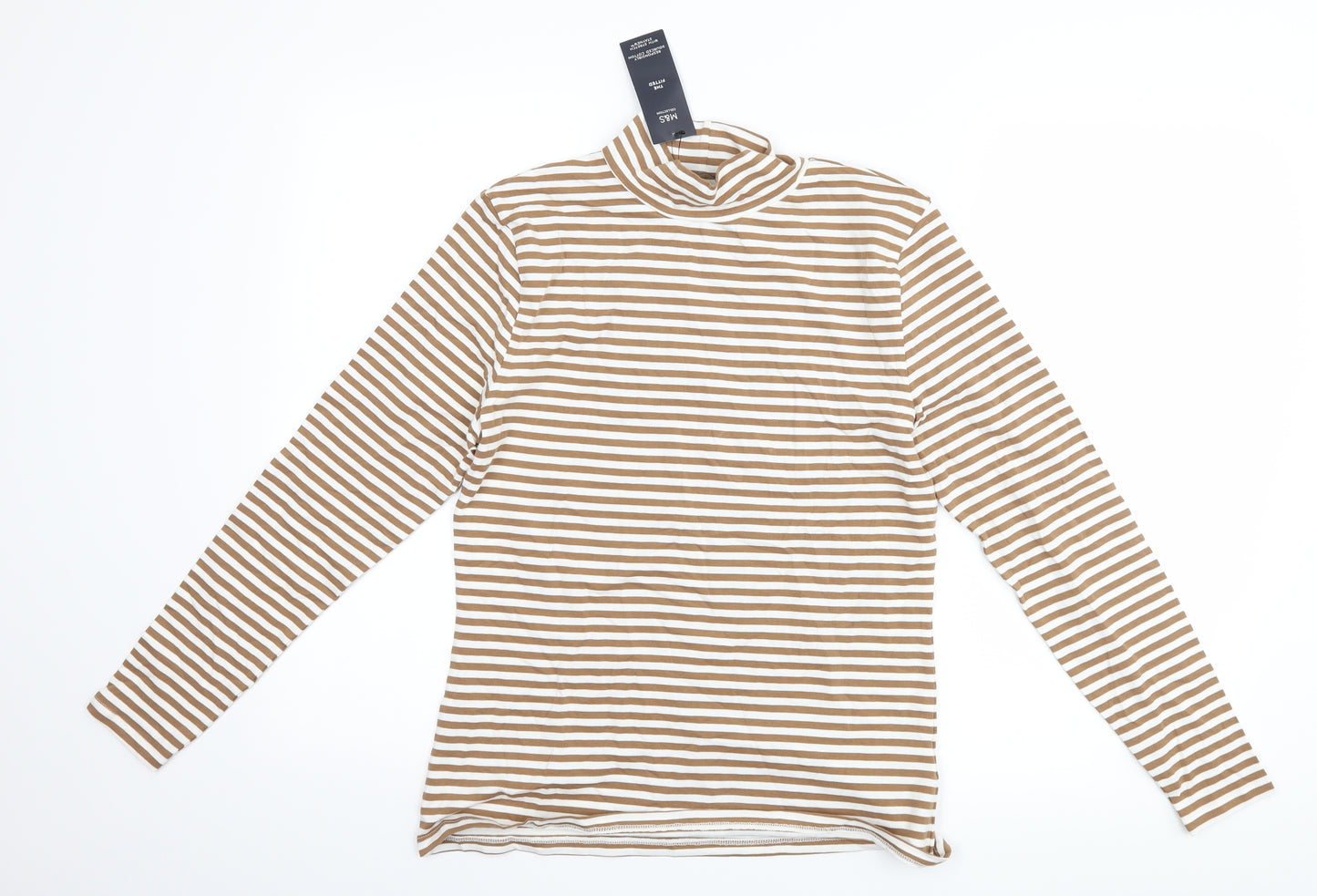 Marks and Spencer Womens Brown Striped  Basic T-Shirt Size 12