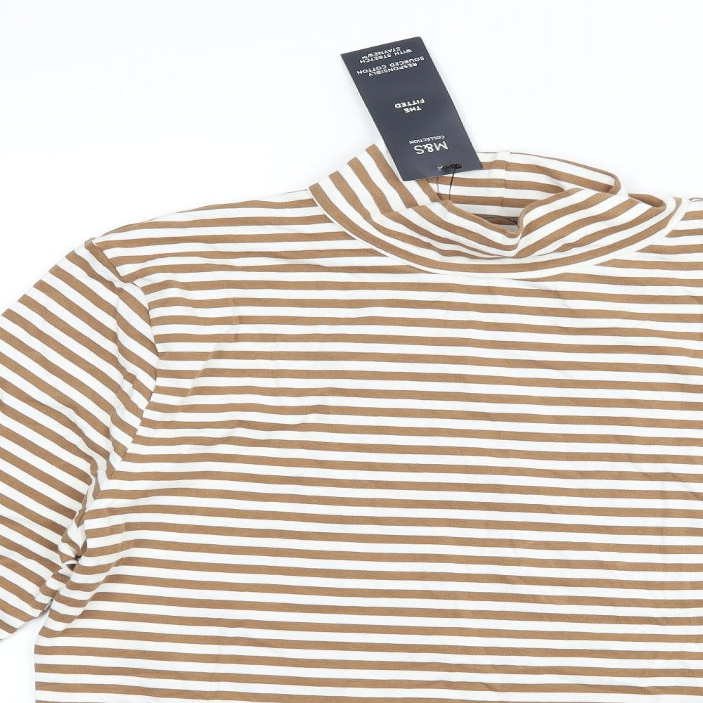 Marks and Spencer Womens Brown Striped  Basic T-Shirt Size 12