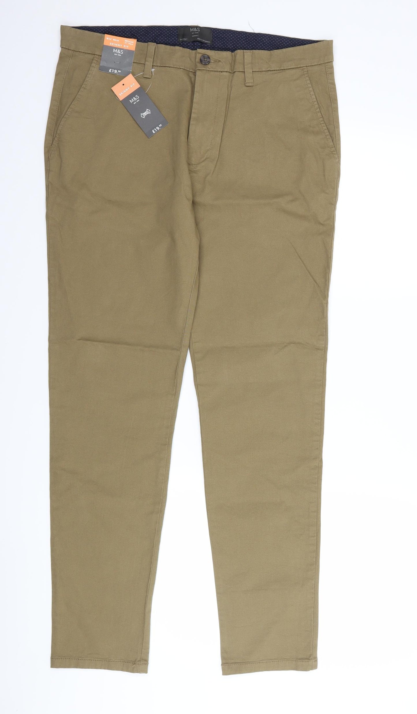 Marks and Spencer Mens Brown   Chino Trousers Size 34 L31 in