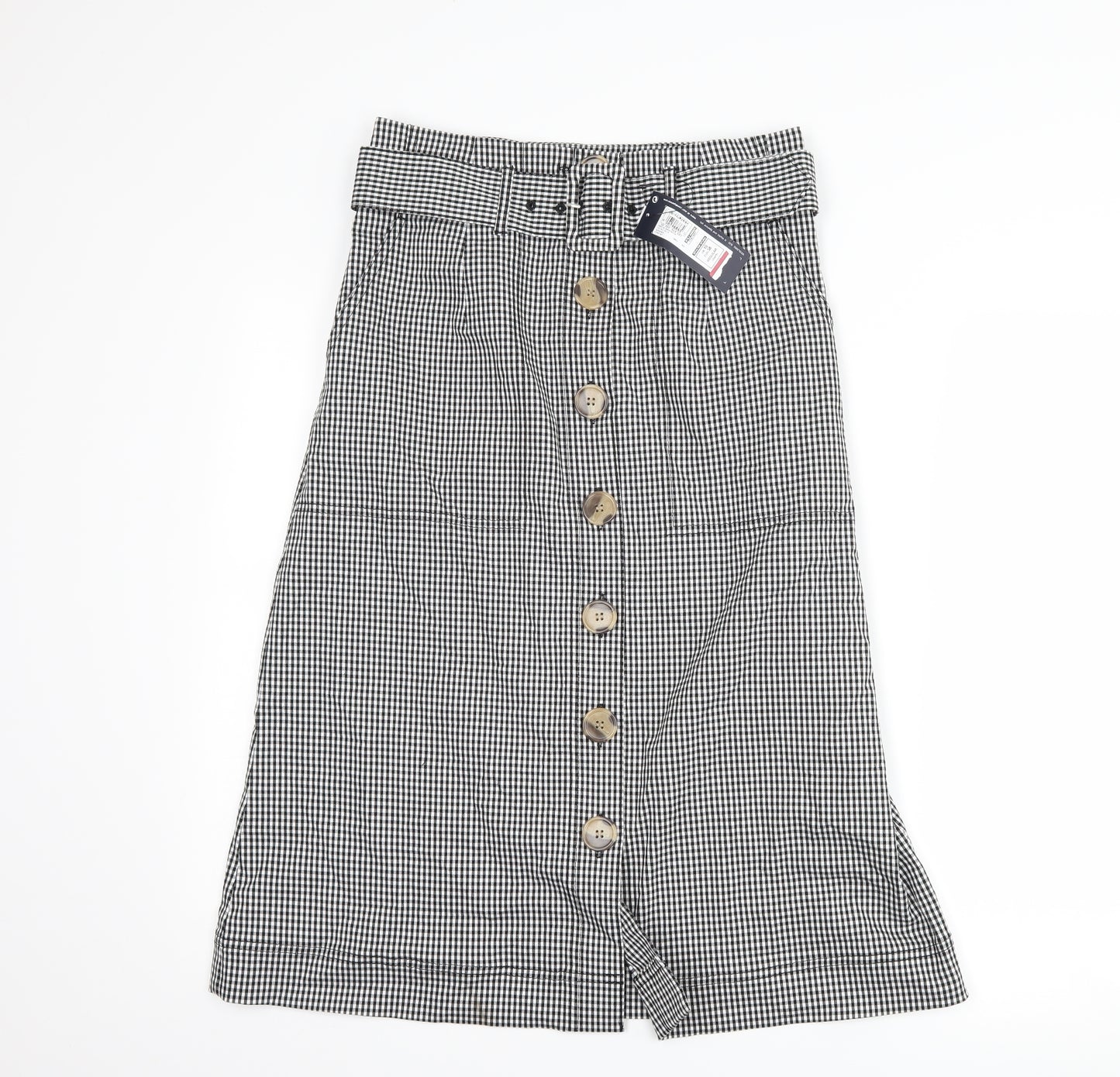 Marks and Spencer Womens Black Check  A-Line Skirt Size 10  - Belt included