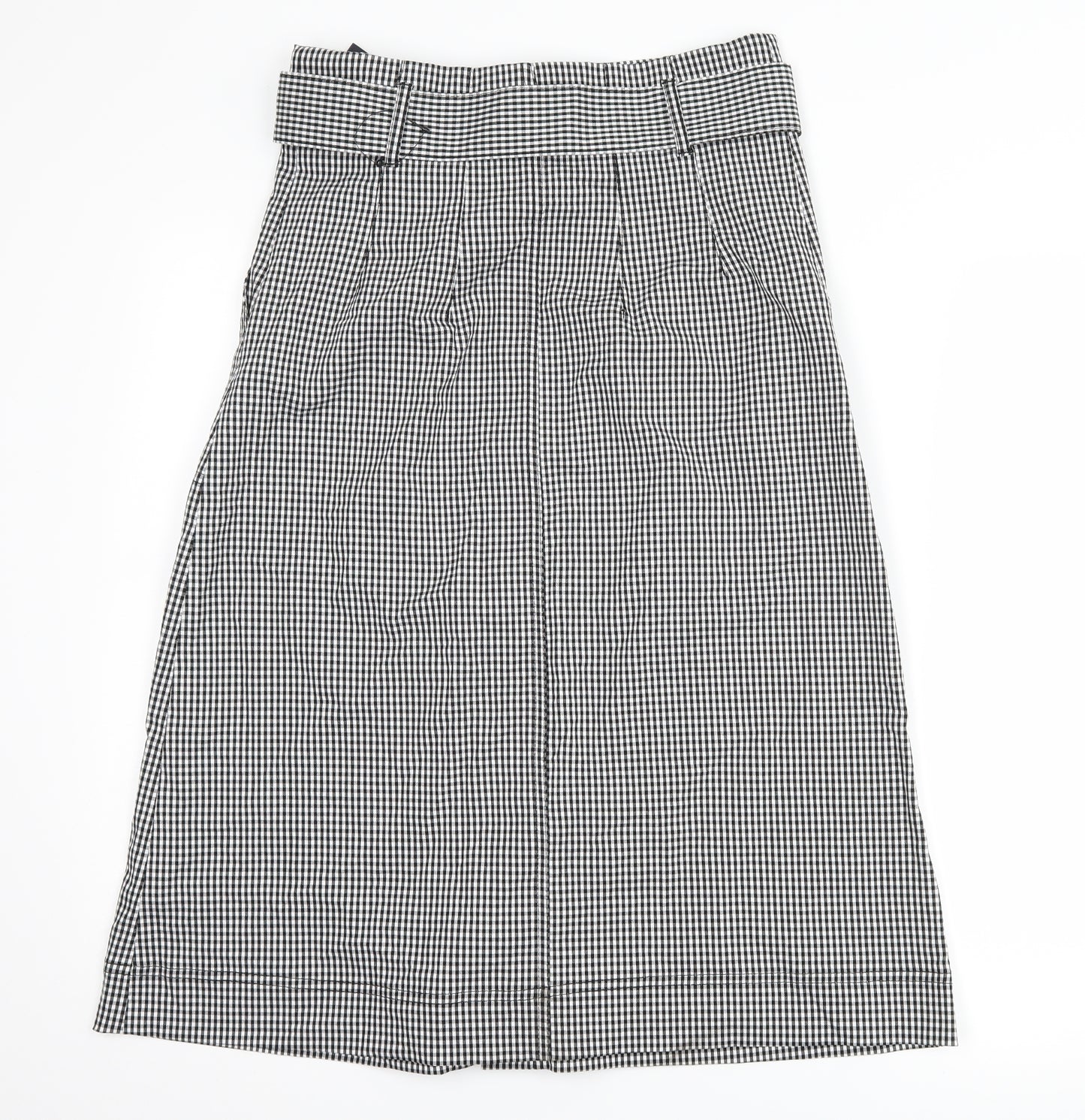 Marks and Spencer Womens Black Check  A-Line Skirt Size 10  - Belt included