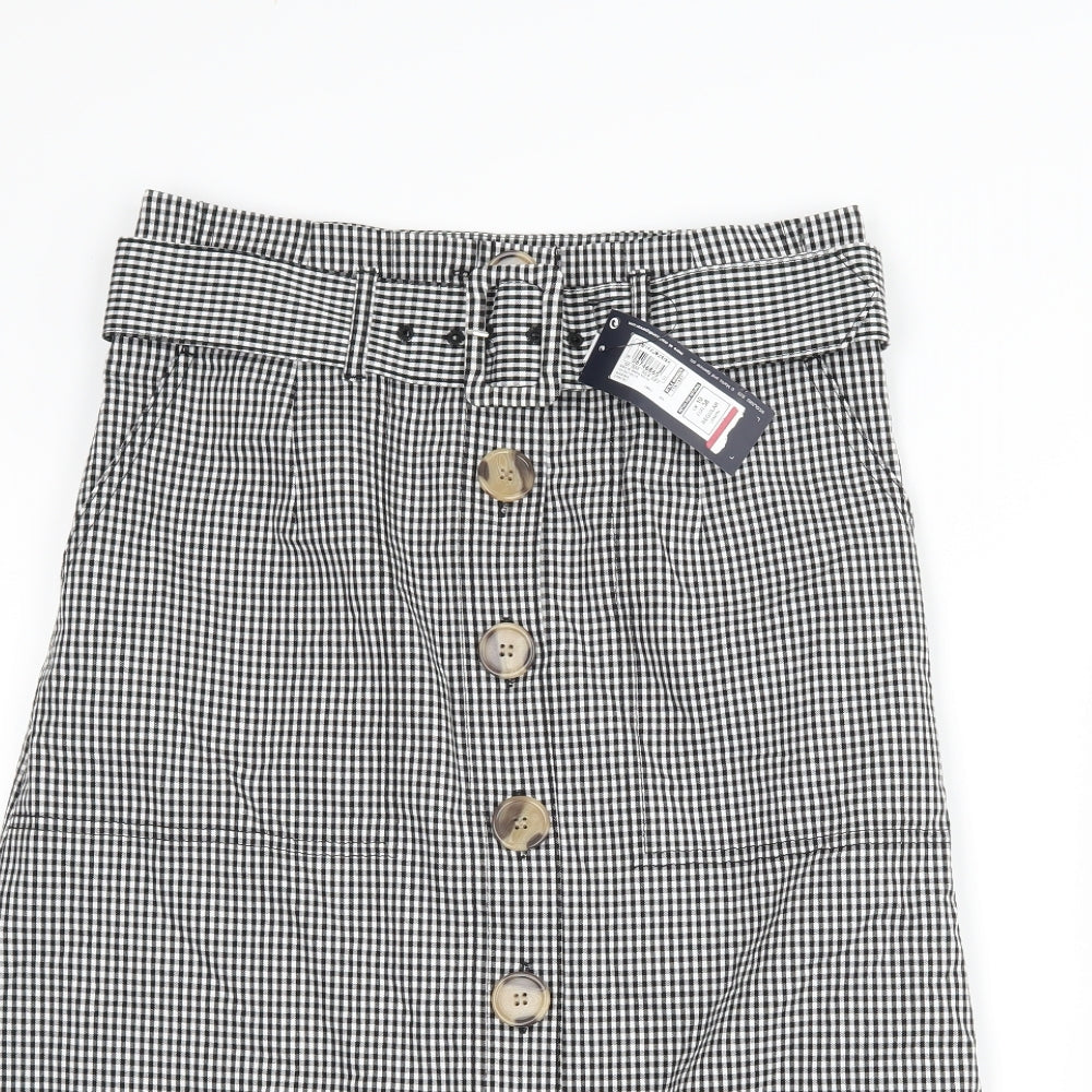 Marks and Spencer Womens Black Check  A-Line Skirt Size 10  - Belt included