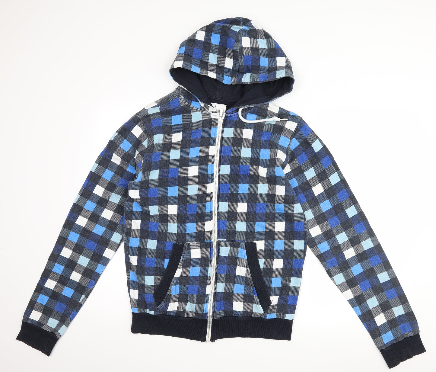 Fabric Mens Blue Check  Pullover Hoodie Size M