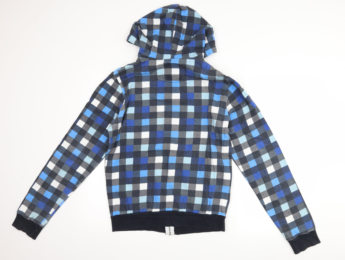 Fabric Mens Blue Check  Pullover Hoodie Size M