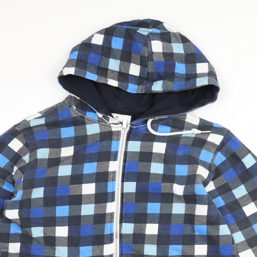 Fabric Mens Blue Check  Pullover Hoodie Size M