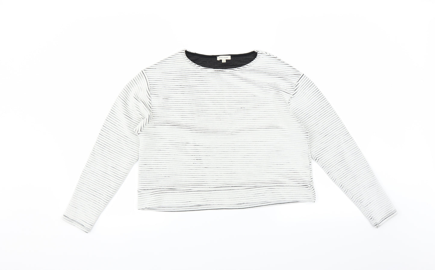 River Island Womens White Striped  Pullover Jumper Size 12  - CROPPED