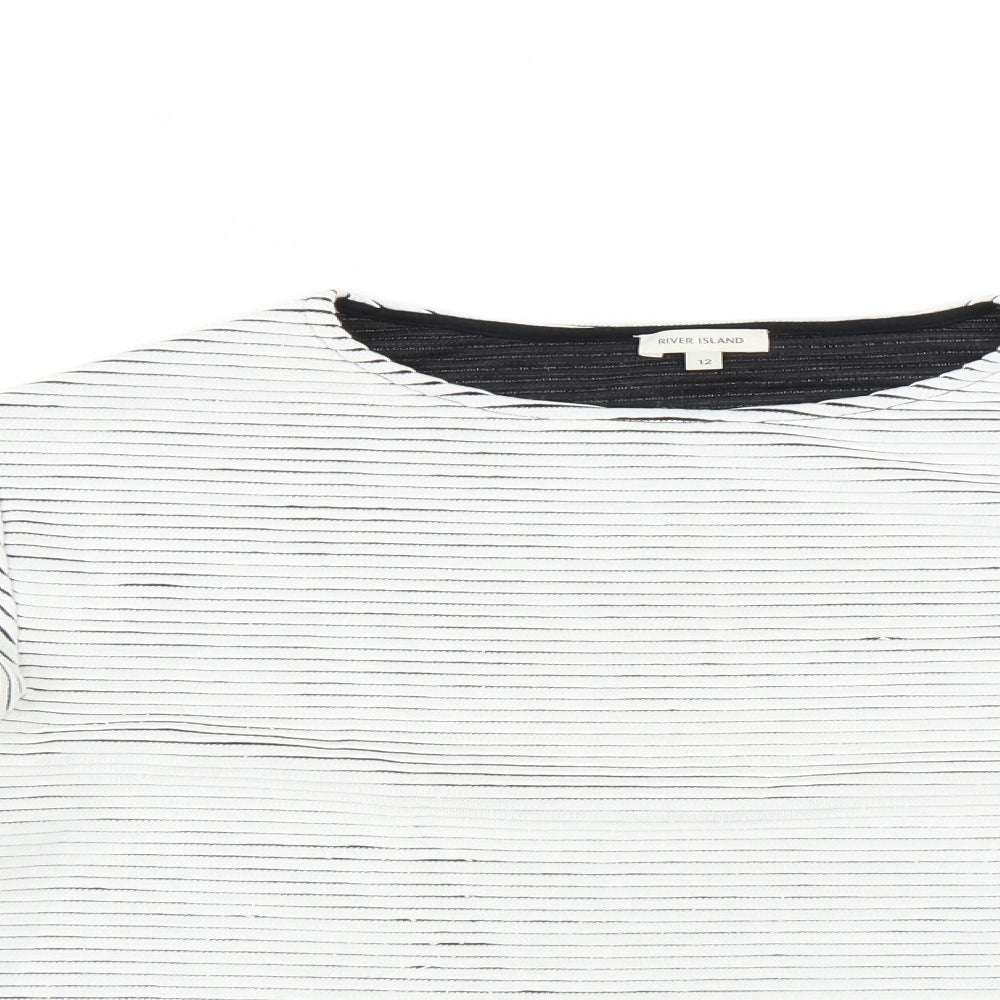 River Island Womens White Striped  Pullover Jumper Size 12  - CROPPED