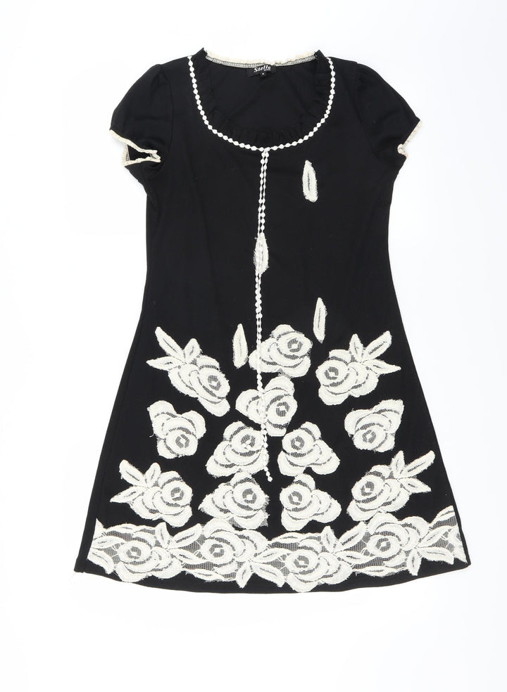 Stella Womens Black Floral  T-Shirt Dress  Size M