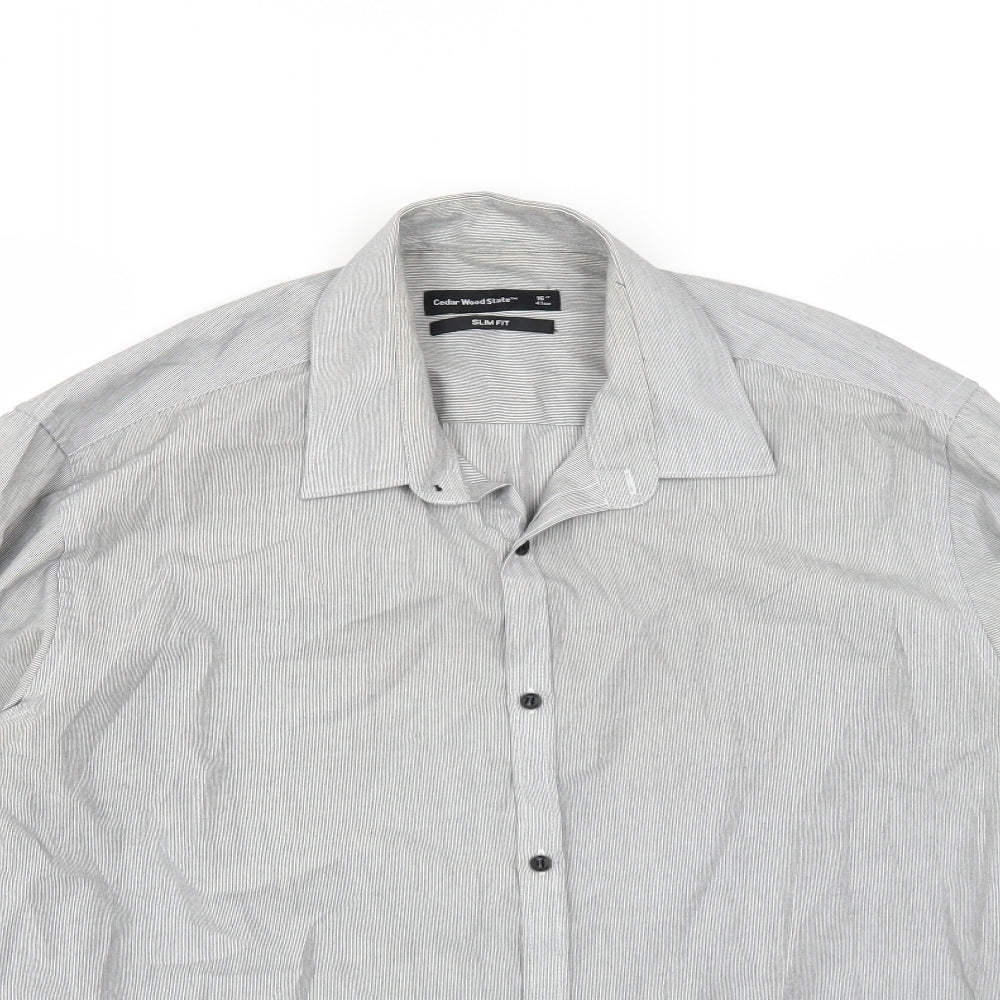 Cedar Wood State Mens Grey Striped   Dress Shirt Size 16