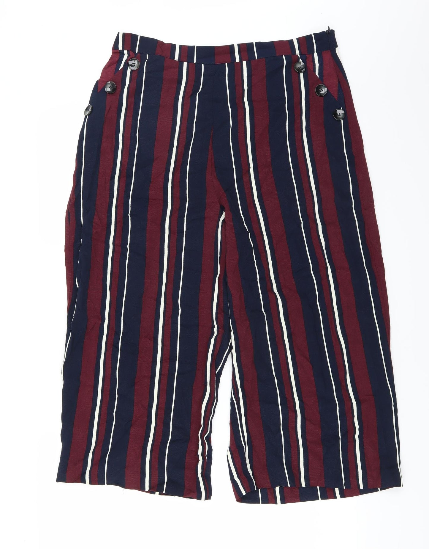 F&F Womens Blue Striped  Cropped Trousers Size 14 L20 in - Wide leg