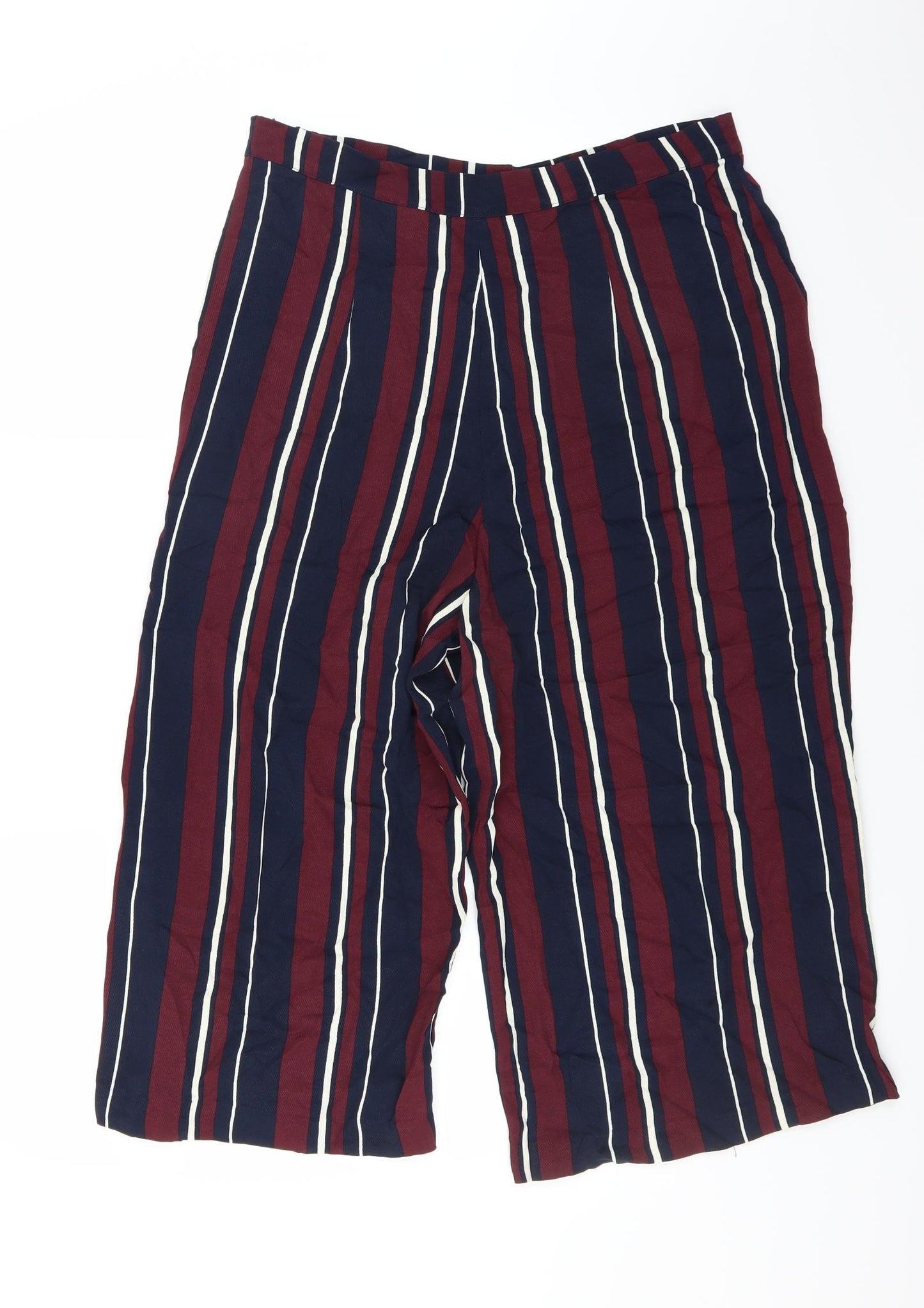 F&F Womens Blue Striped  Cropped Trousers Size 14 L20 in - Wide leg