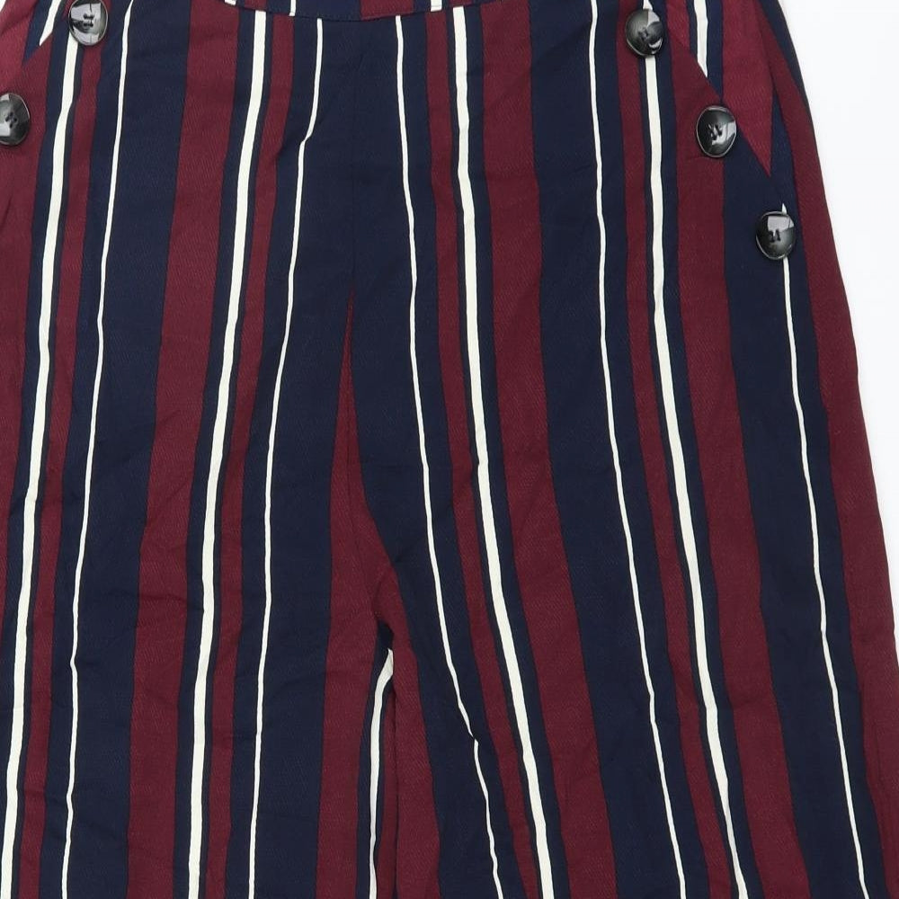 F&F Womens Blue Striped  Cropped Trousers Size 14 L20 in - Wide leg