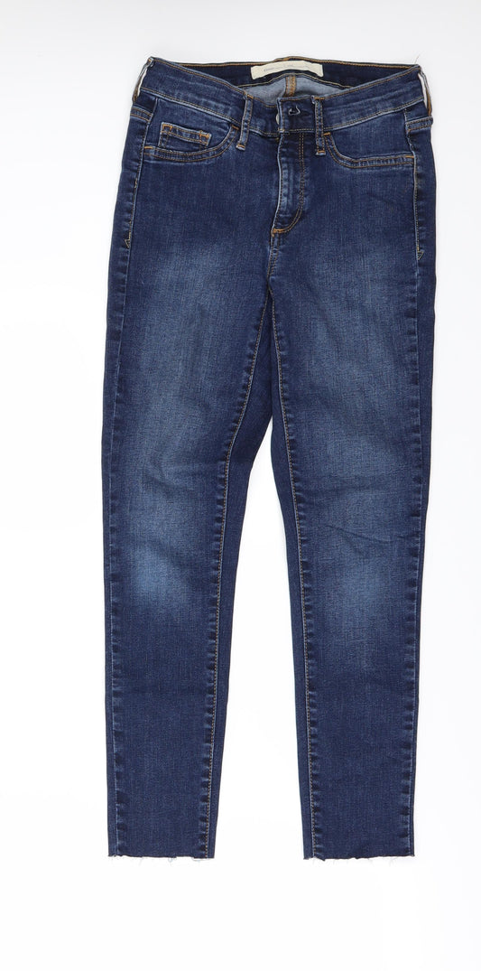 Front view of Gap women’s blue denim skinny jeans, size UK 26, 26-inch leg - frayed hem