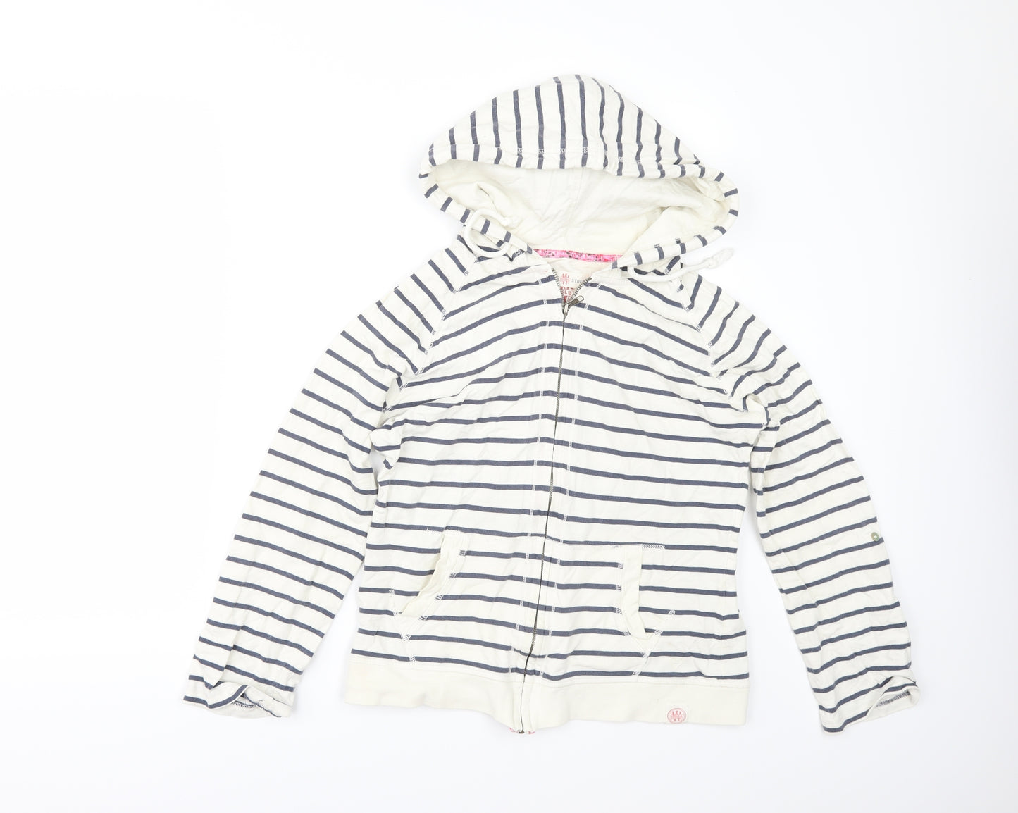 White Stuff Womens White Striped  Full Zip Hoodie Size 8
