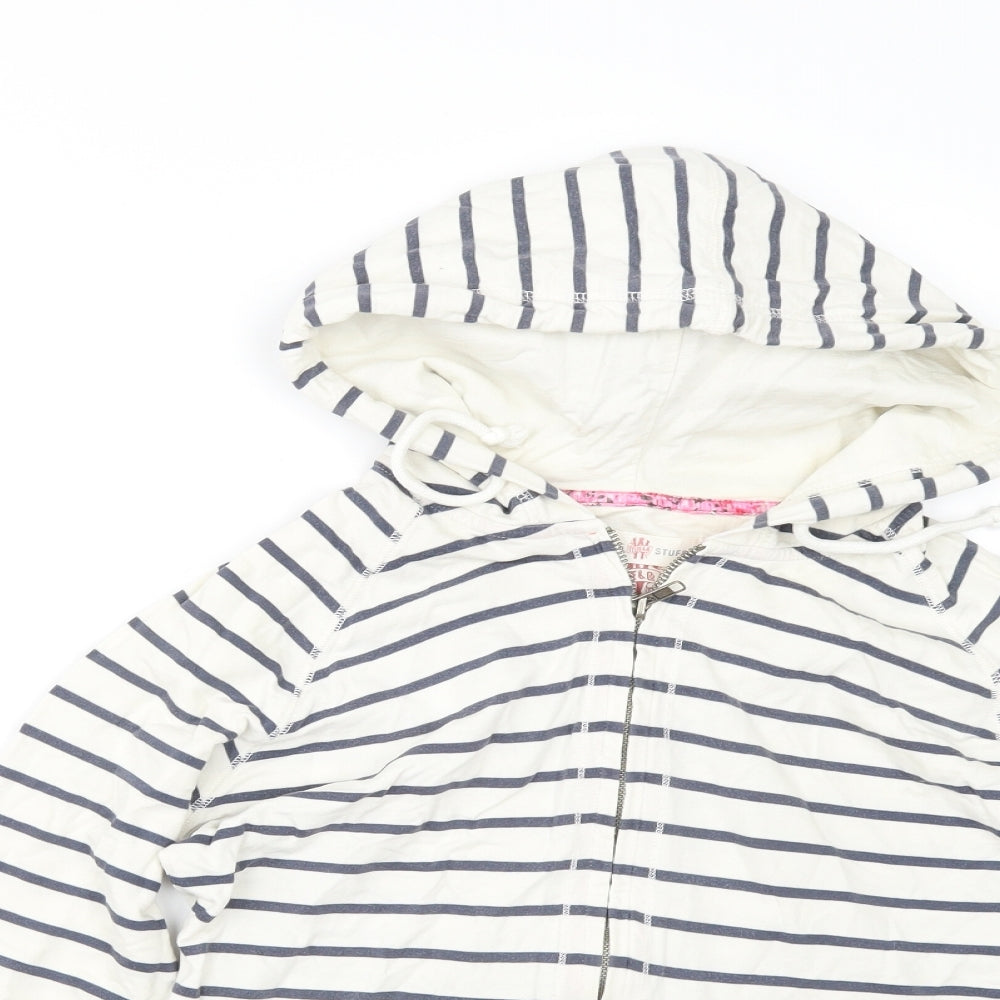 White Stuff Womens White Striped  Full Zip Hoodie Size 8