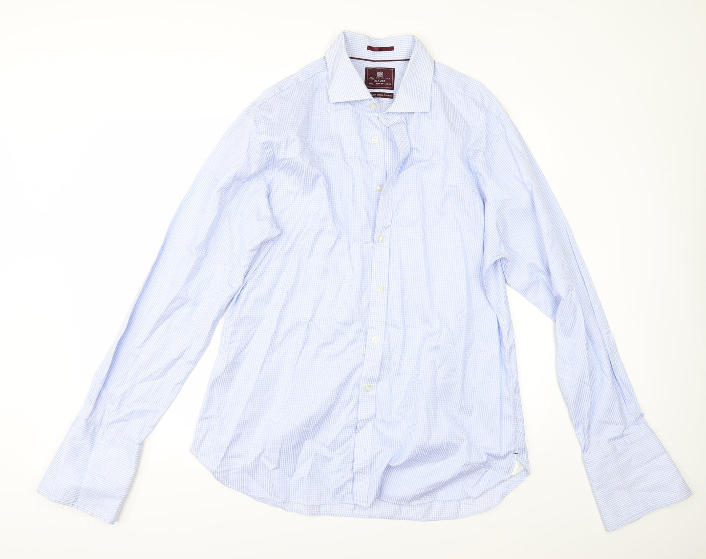 Marks and Spencer Mens Blue Check   Dress Shirt Size 17.5