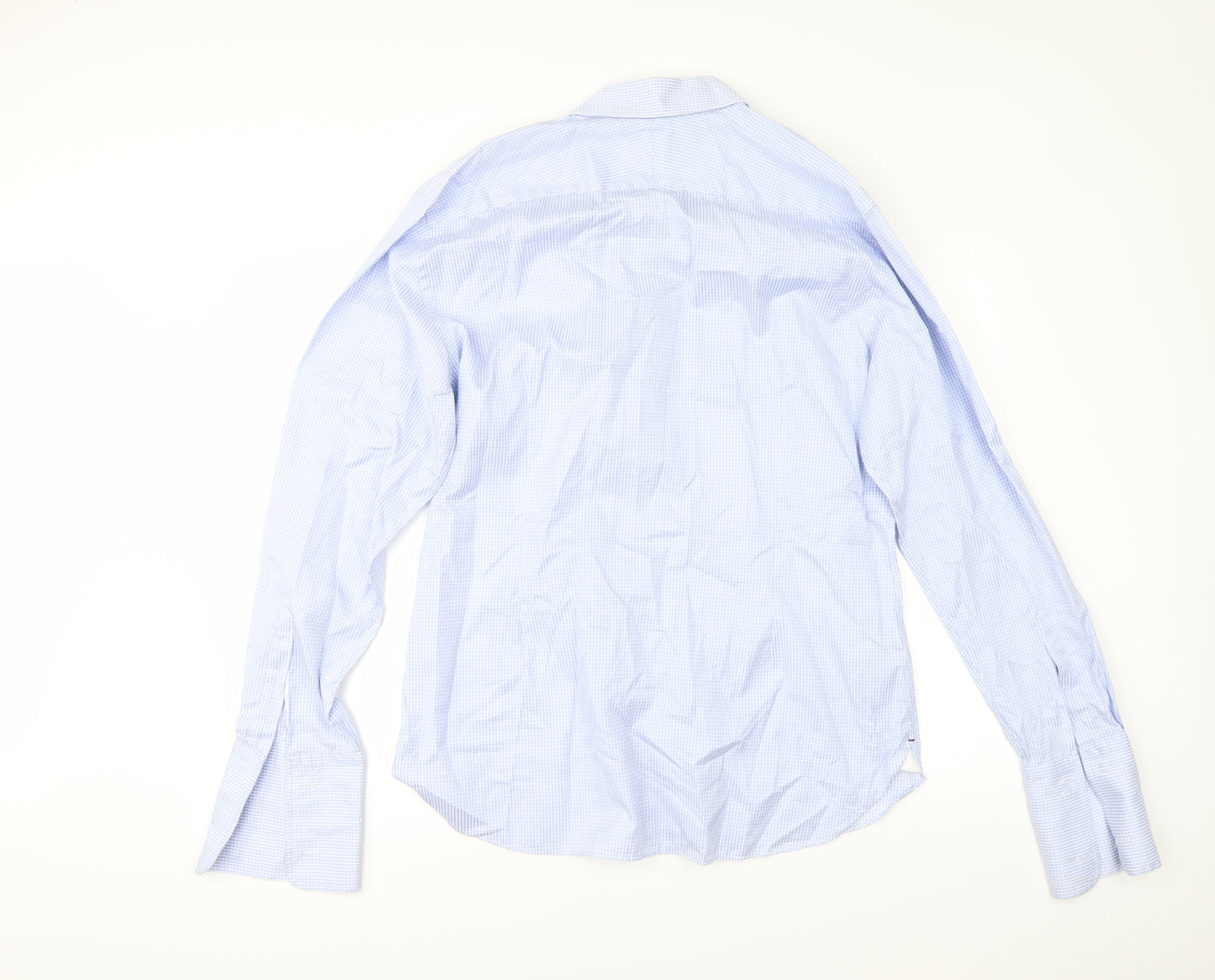 Marks and Spencer Mens Blue Check   Dress Shirt Size 17.5