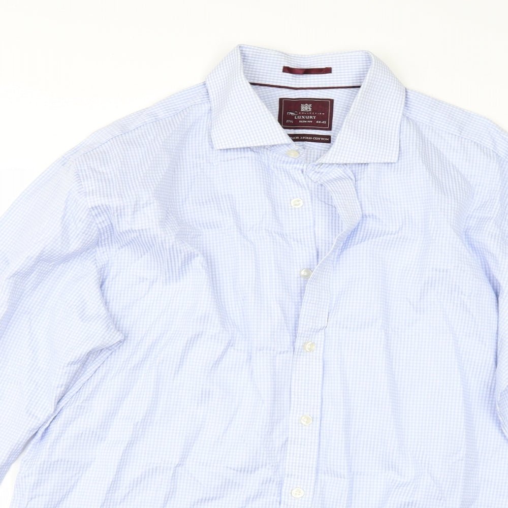 Marks and Spencer Mens Blue Check   Dress Shirt Size 17.5