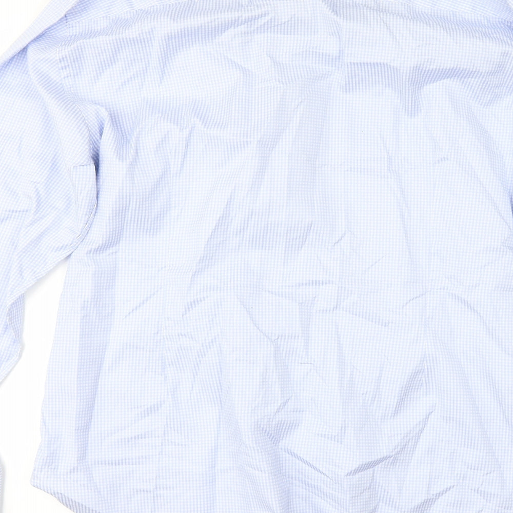 Marks and Spencer Mens Blue Check   Dress Shirt Size 17.5