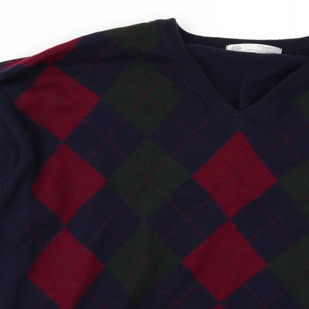 Marks and Spencer Mens Blue Geometric  Pullover Jumper Size M