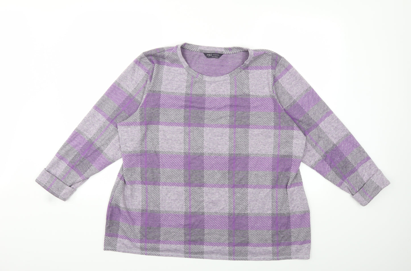 Marks and Spencer Womens Purple Check  Pullover Sweatshirt Size 20
