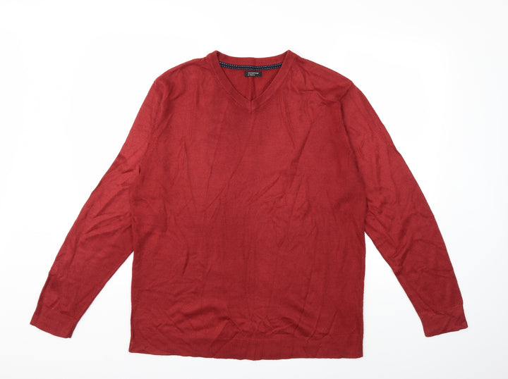 M&Co Mens Red Knit Pullover Jumper Size L