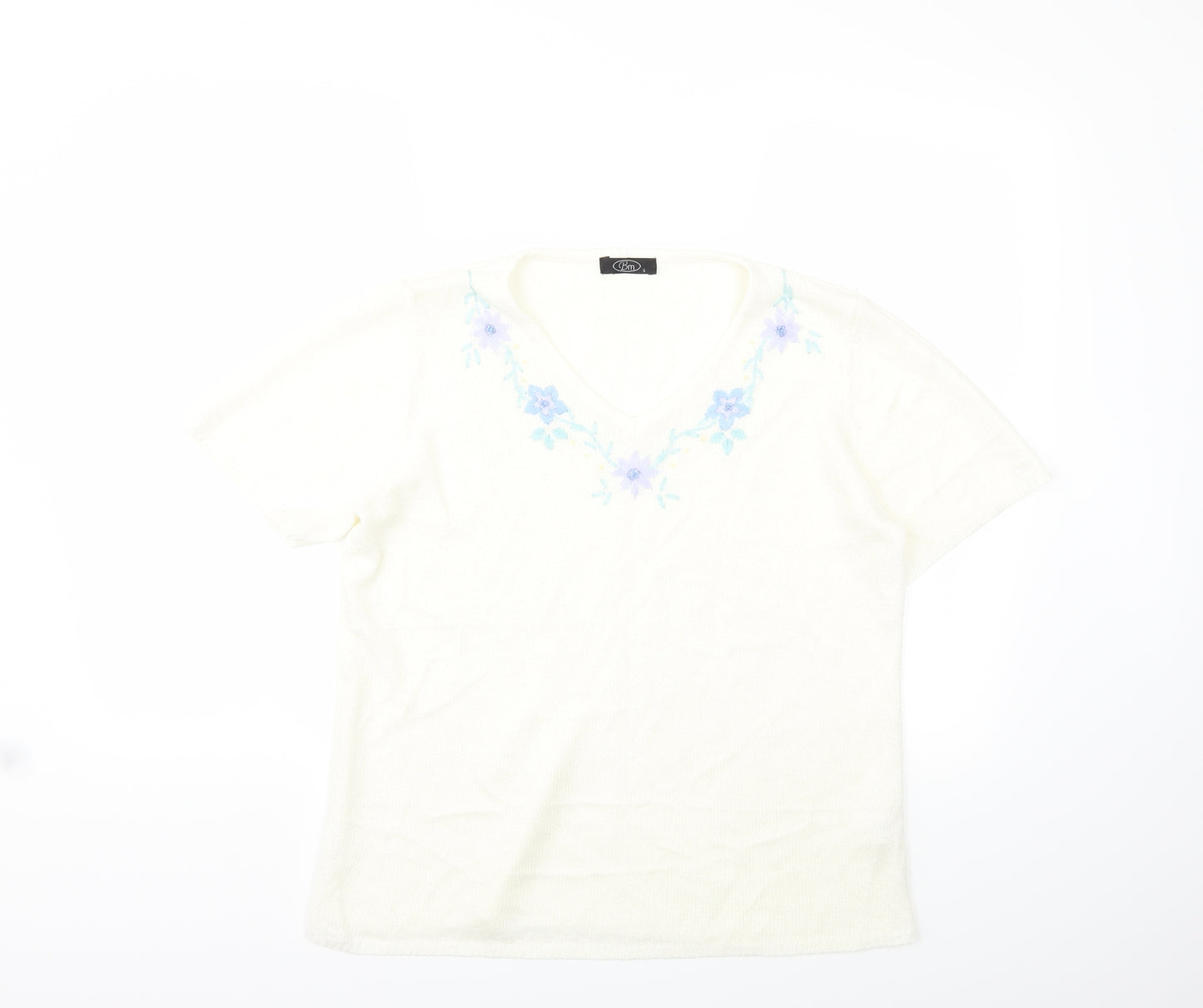 Bonmarché Womens White Floral Knit Pullover Jumper Size S
