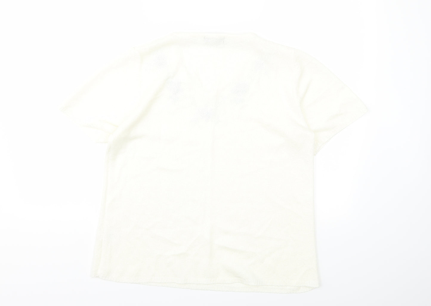 Bonmarché Womens White Floral Knit Pullover Jumper Size S