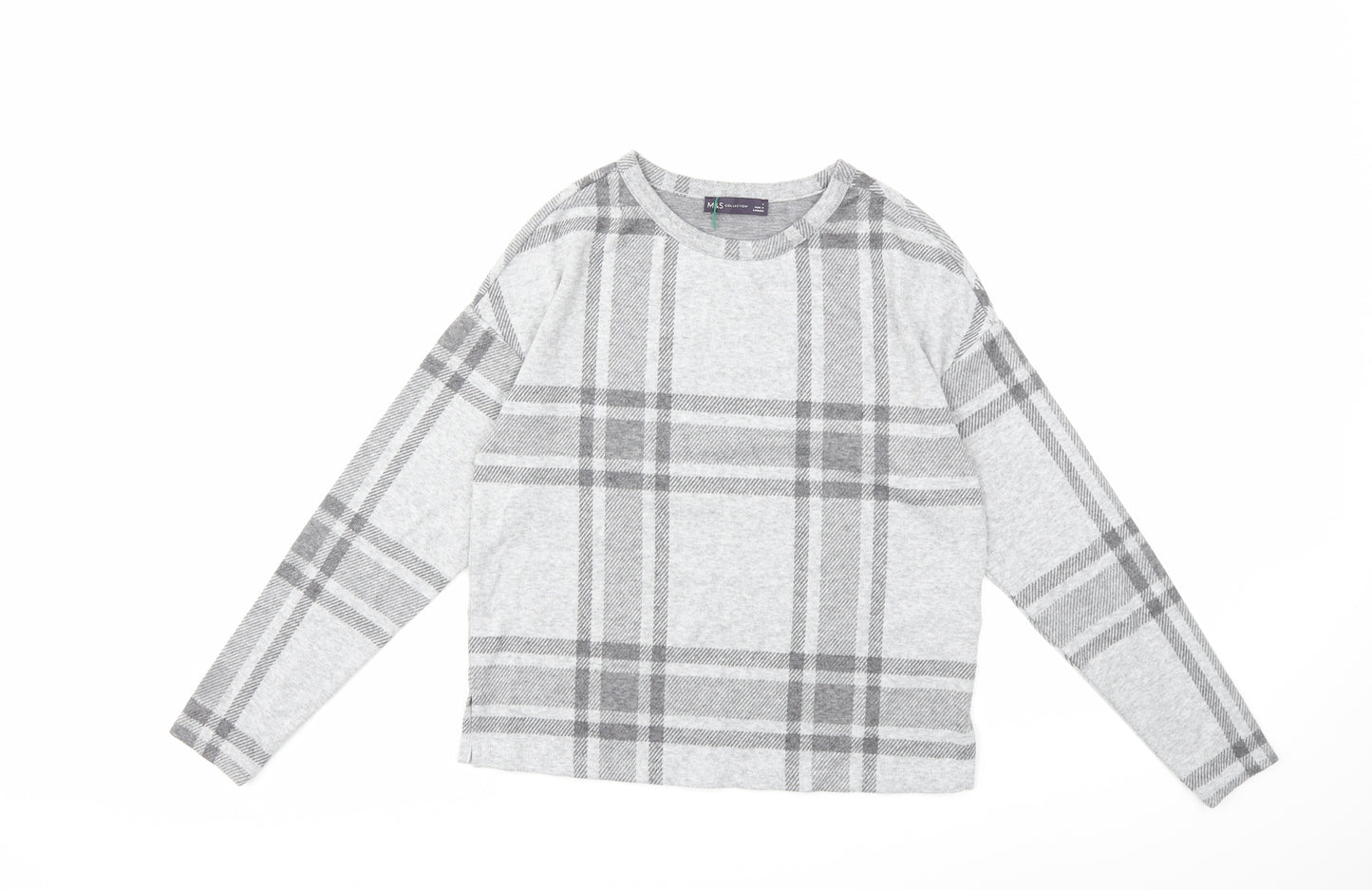 Marks and Spencer Womens Grey Check  Basic T-Shirt Size 6